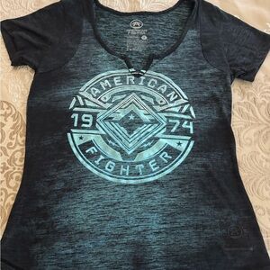 American Fighter Black and Blue Graphic Fitted T-Shirt